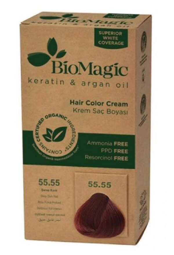 Farba do włosów głęboka ciemna czerwień (55.55) 250 g — Biomagic