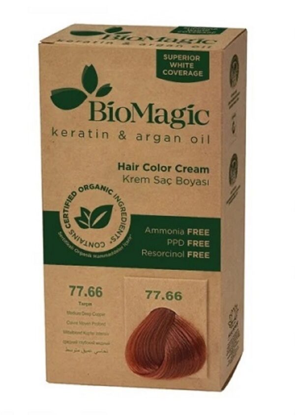 Farba do włosów średnio ciemna miedź (77.66) 250 g — Biomagic