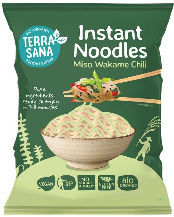 Zupa błyskawiczna z makaronem, miso, wakame i chili bezglutenowa BIO 90 g — Terrasana