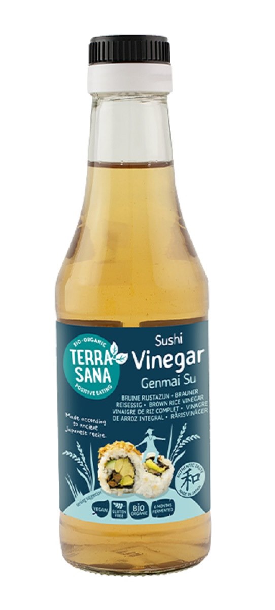 Ocet ryżowy do sushi niesłodzony filtrowany bezglutenowy BIO 250 ml (genmai su vinegar) — Terrasana