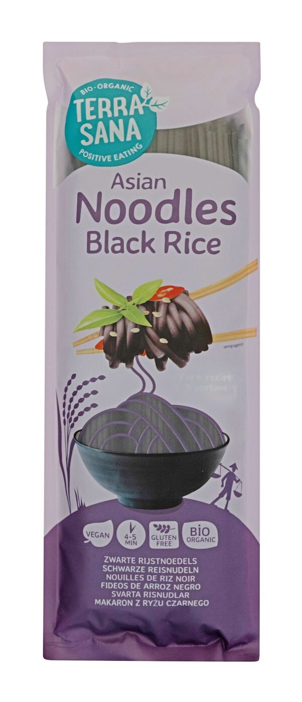 Makaron (z ryżu czarnego i ryżu brązowego) noodle spaghetti bezglutenowy BIO 250 g — Terrasana