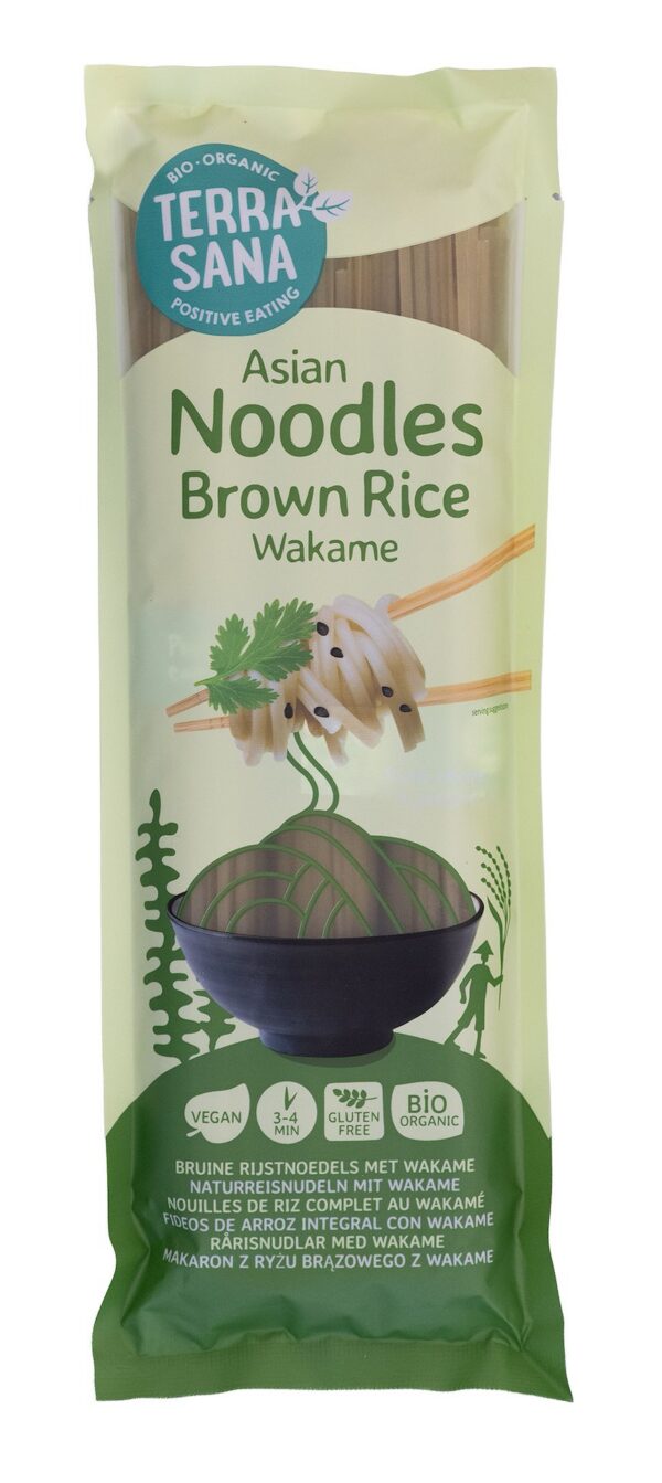 Makaron (ryżowy razowy z wakame) noodle spaghetti bezglutenowy BIO 250 g — Terrasana