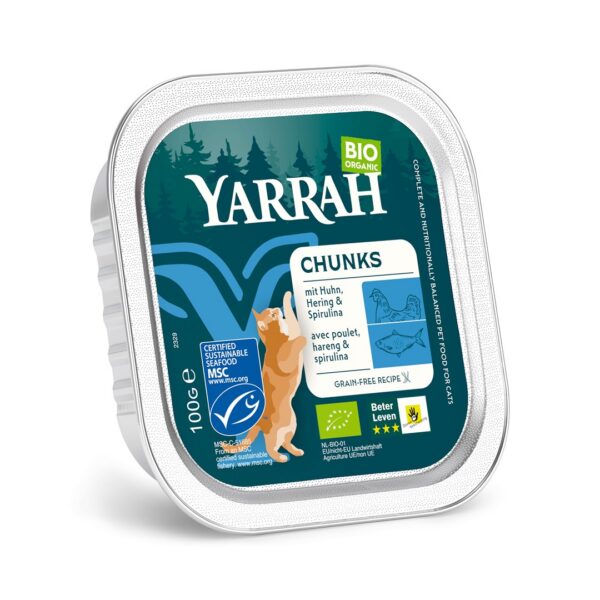 (Dla kota) kawałki kurczaka i ryby ze spiruliną BIO 100 g — Yarrah