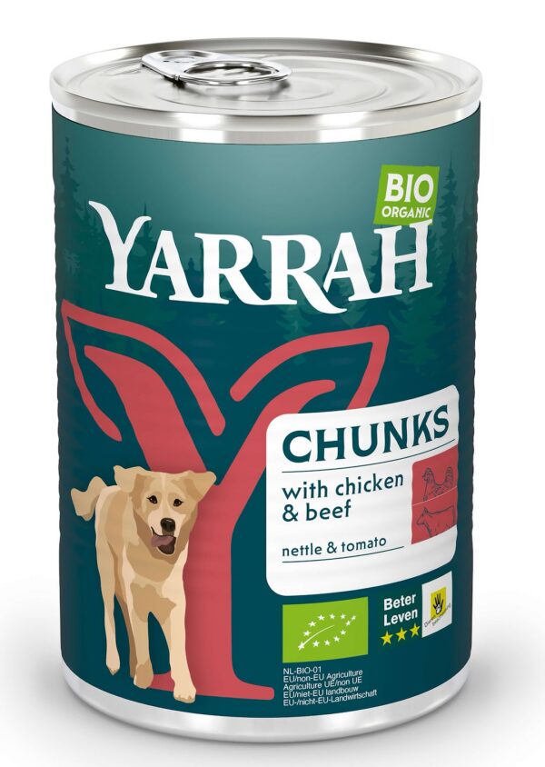 (Dla psa dorosłego) karma z wołowiną, pokrzywą i pomidorem BIO 405 g — Yarrah