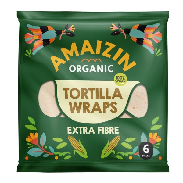 Tortilla wraps z otrębami (źródło błonnika pokarmowego) BIO (6 szt.) 240 g — Amaizin