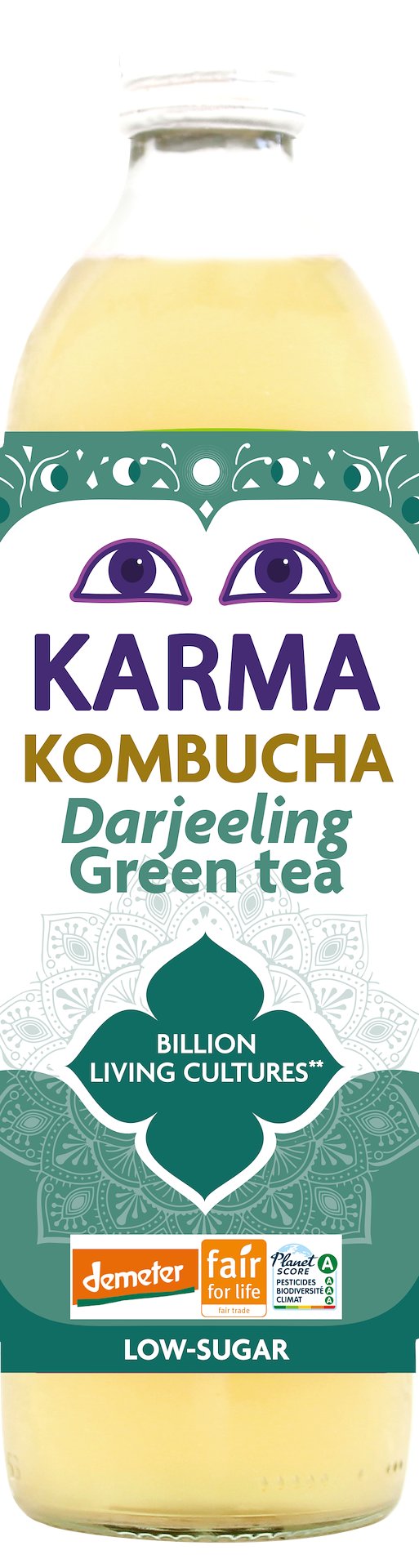 Kombucha herbata zielona Darjeeling niska zawartość cukrów Fair for Life Demeter BIO 500 ml — Karma
