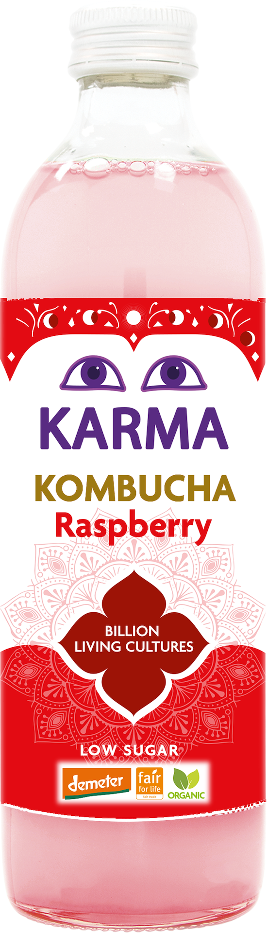 Kombucha o smaku malinowym niska zawartość cukrów Fair for Life Demeter BIO 500 ml — Karma