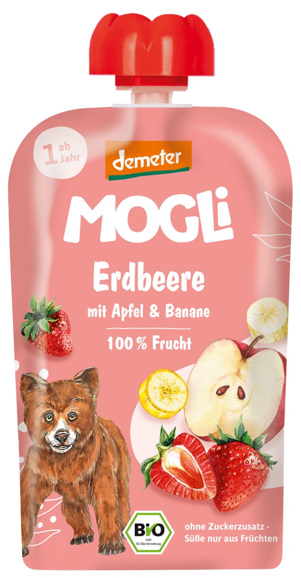 Mus jabłko-banan-truskawka bez dodatku cukrów od 1 roku Demeter BIO 100 g — Mogli