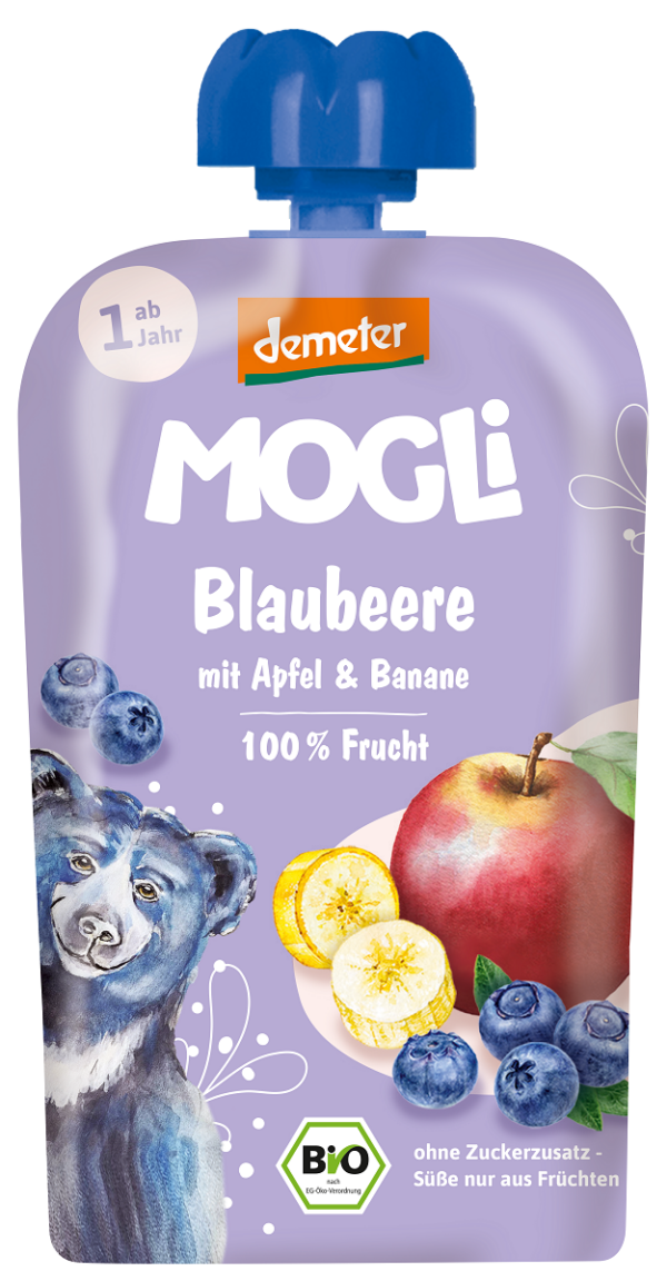 Mus jabłko-banan-borówka bez dodatku cukrów od 1 roku Demeter BIO 100 g — Mogli