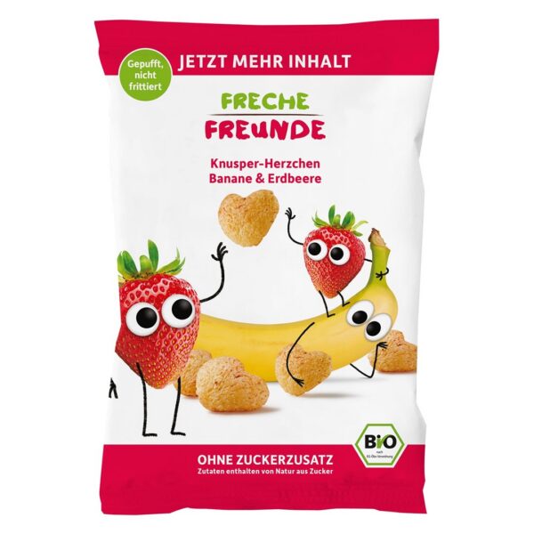 Chrupki kukurydziane bananowo-truskawkowe bez dodatku cukrów od 1 roku BIO 30 g — Freche Freunde