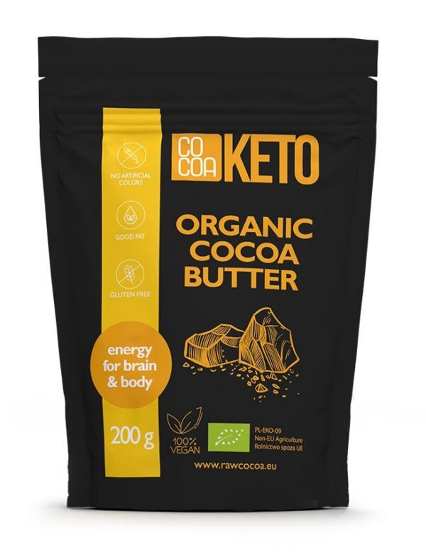 Tłuszcz kakaowy bezglutenowy keto BIO 200 g — Cocoa