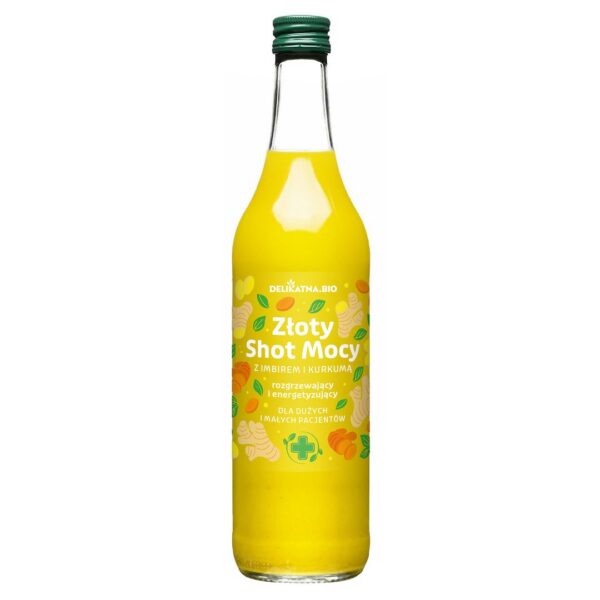 Shot mocy złoty z pomarańczy z kurkumą i imbirem rozgrzewający BIO 500 ml — Delikatna