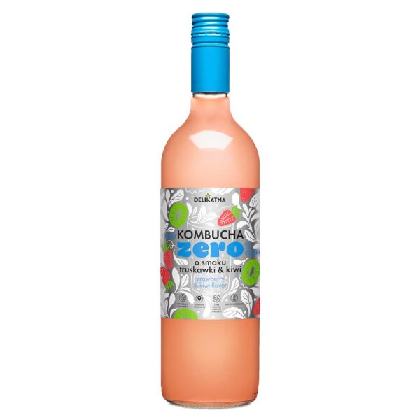 Kombucha o smaku truskawki i kiwi zero % cukru 750 ml — Delikatna