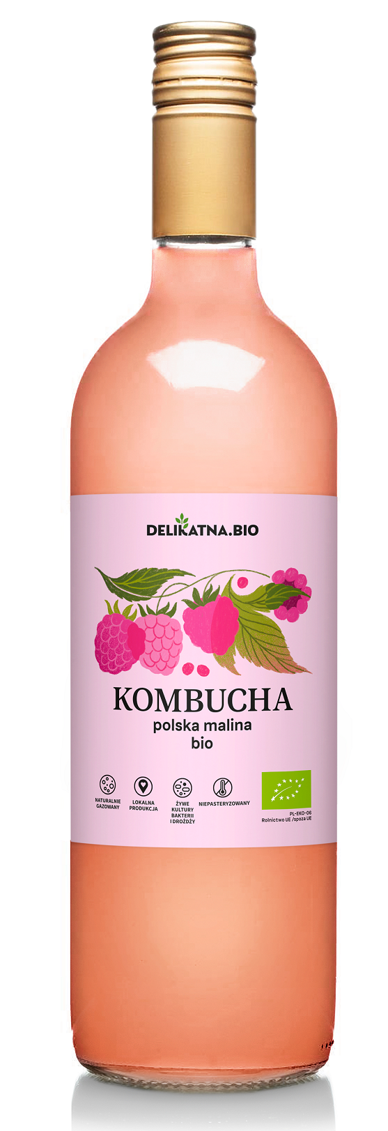 Kombucha malinowa BIO 750 ml — Delikatna