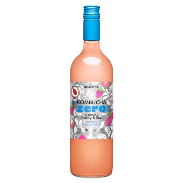Kombucha o smaku maliny i liczi zero % cukru 750 ml — Delikatna