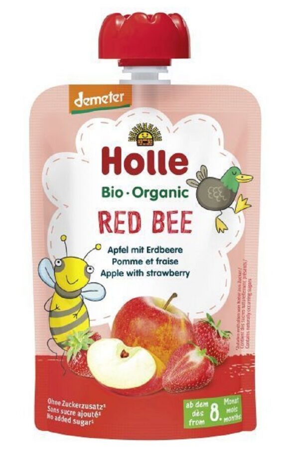 Mus czerwona pszczoła (jabłko-truskawka) bez dodatku cukrów od 8 miesiąca Demeter BIO 100 g — Holle