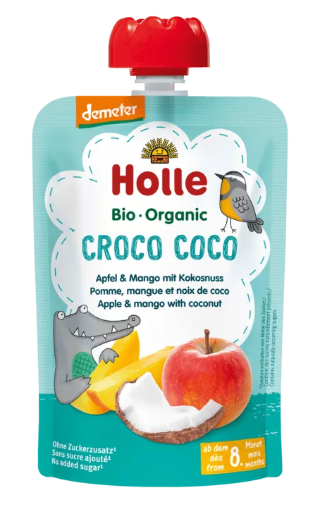 Mus kokosowy krokodyl (jabłko-mango-kokos) bez dodatku cukrów od 8 miesiąca Demeter BIO 100 g — Holle