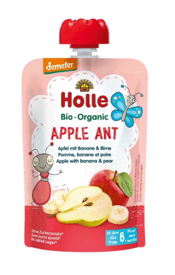 Mus jabłkowa mrówka (jabłko-banan-gruszka) bez dodatku cukrów bezglutenowa od 6 miesiąca Demeter BIO 100 g — Holle