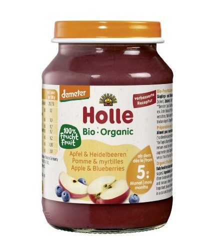 Jabłko-borówka bez dodatku cukrów bezglutenowe od 5 miesiąca Demeter BIO 190 g (słoik) — Holle
