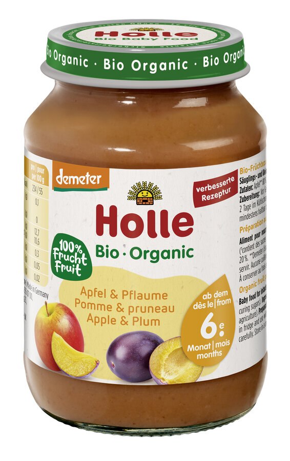 Jabłko-śliwka bez dodatku cukrów bezglutenowe od 6 miesiąca Demeter BIO 190 g (słoik) — Holle
