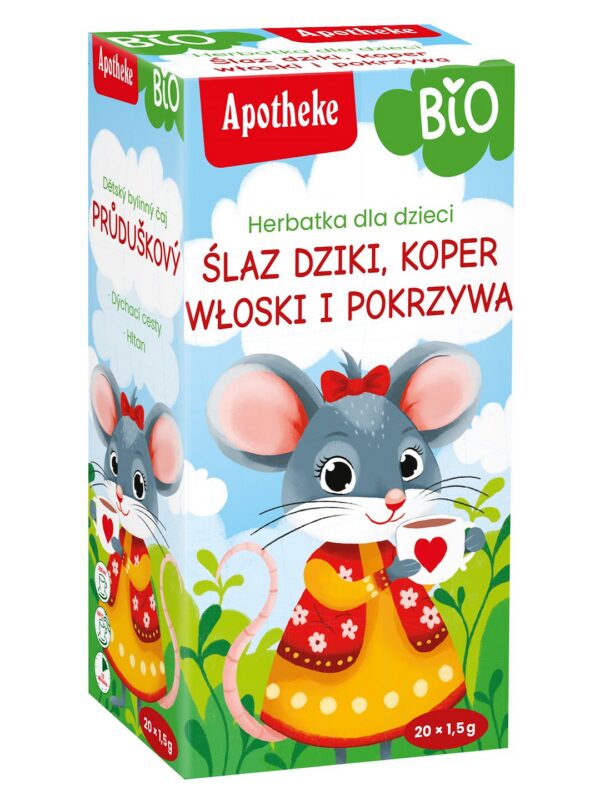 Herbatka dla dzieci, ślaz dziki, koper włoski, pokrzywa i oregano BIO (20 x 1,5 g) 30 g — Apotheke