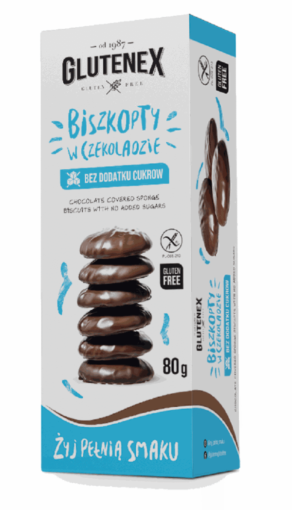 Biszkopty w czekoladzie bez dodatku cukrów bezglutenowe 80 g — Glutenex
